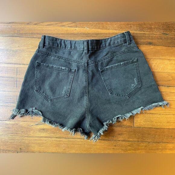 Black women’s size 10 Denim co black frayed distressed 100% cotton jean shorts - Picture 6 of 11